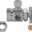 Eastman Multi-Turn Dual Outlet 3-Way Shut-Off Valve, 1/2 Inch FIP x 3/8 Inch OD Compression x 1/4 Inch OD Compression, Chrome Plated, 04320LF