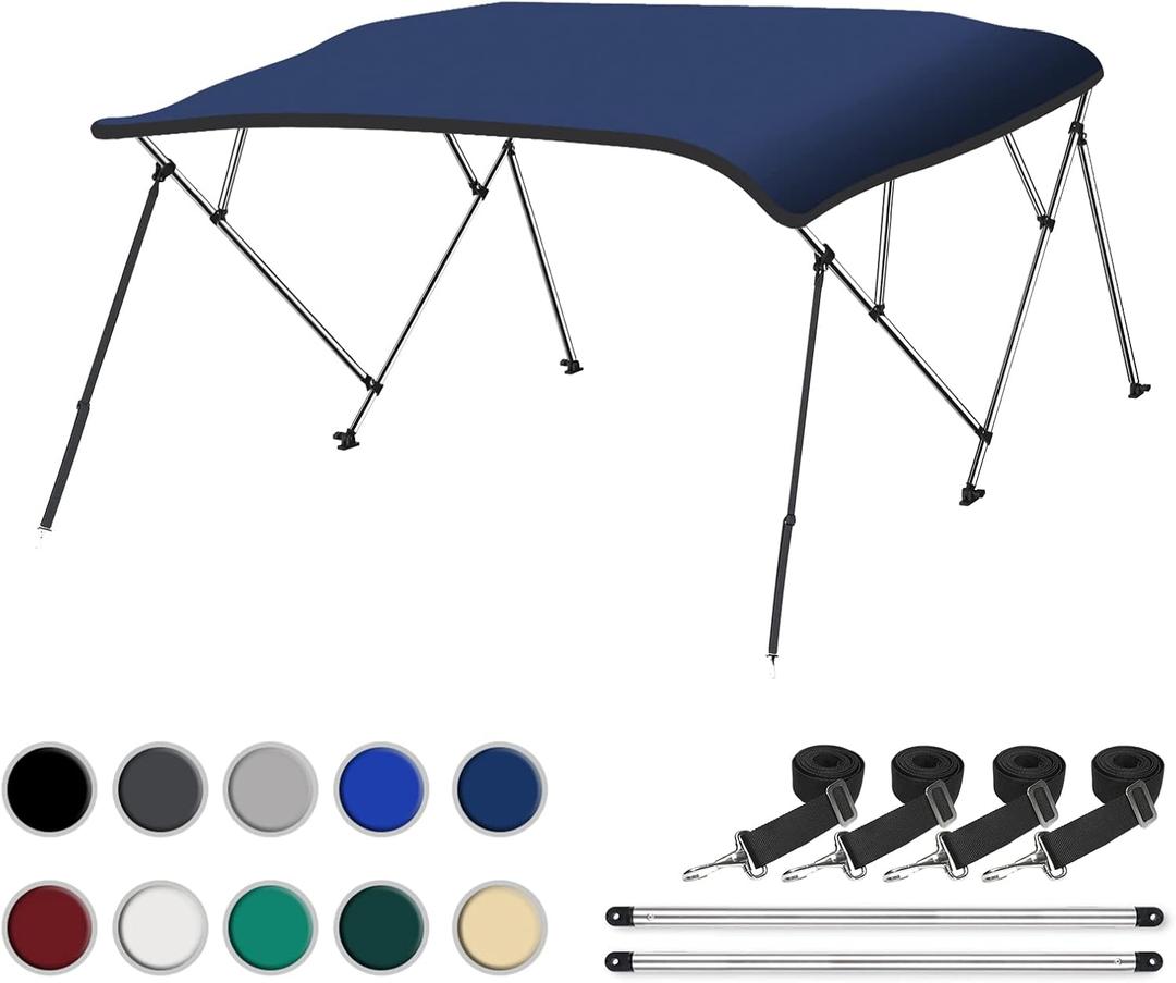 Naviskin Bimini Top for Boats, Navy Blue 3 Bow 6'L x 46" H x 54"-60" W | Easy Installation, 2 Mounting Methods, 4 Straps & 2 Rear Support Poles, 1" Aluminum Frame, Storage Boot & Hardware Included
