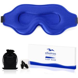 Sleep Eye Mask for Men Women, Sleeping Mask for Side Sleeper, Travel Blackout Night Blindfold Eye Shade Cover with Adjustable Strap (Blue)