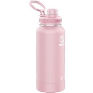 Takeya Actives Stainless Steel Water Bottle, Insulated Spout Lid, Keeps Drinks Cold 24 Hrs, Leakproof, Durable, Dishwasher Safe, Ideal for Gym, Travel, Fits Most Cup Holders, 32 oz/Blush