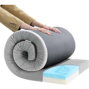 MABOZOO Memory Foam Camping Mattress Pad Waterproof Portable Sleeping Mats Roll Up Mattress Guest Bed 3 Inch Thick Washable Velvet Cover Floor Camping Cot for Car Truck Outdoor Tent (Light Grey)