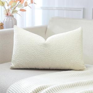 OTOSTAR Set of 1 Textured Boucle Throw Pillow Covers Lumbar Pillow Cases Cozy Soft Decorative Couch Cushion Case for Chair Sofa Bedroom Living Room Home Decor 16 x 24 Inch, Cream Beige