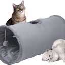 Collapsible Cat Tunnel with Play Ball - Durable Suede Indoor Play Tube for Cat, Puppy, Kitten, Rabbit (Small)
