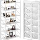 JSB No Assembly Folding Bookshelf, 6 Tier Industrial Metal Book Shelf for Storage, Vintage Wood Foldable Bookcase for Living Room, Bedroom, Office Organization Shelves