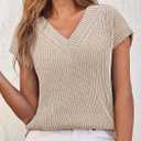 Saodimallsu Womens V Neck Short Sleeve Sweater Summer Lightweight Cap Sleeve Casual Loose Knit Pullover Tank Tops, L
