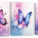 ARTZGX 3 Piece Purple Butterfly Canvas Wall Art Butterfly Pictures Wall Decor Watercolor Painting for Girls Room Decor Frame(Pink 12x16inchx3P (30x40cmx3P))