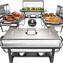 Chafing Dishes for Buffet 9Qt 4 Pack [Multi-Size Food Pans] | Chafing Dishes with 80% Faster [Screwless Installation] and Stacking Design [Easy Storage] for Fathers Day Party/Wedding (Black)