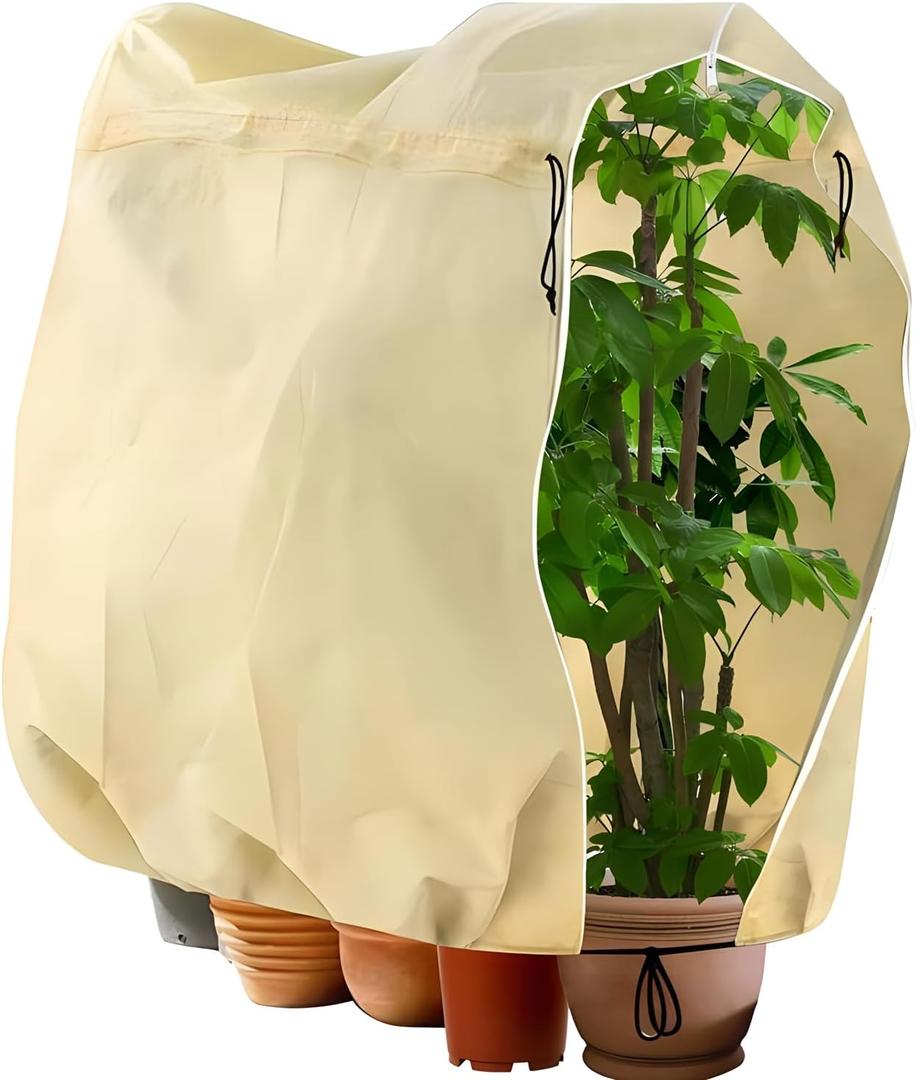 B Sepor Strong Plant Thickened Drawstring Bag Freeze Protection Covers Large Winter Shelter to Block Cold Air and Frost, Beige Large Pot Plant Bag 180 x 120cm (Surround Bag, L:47x70.5in)
