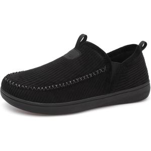 LeIsfIt Men's Slippers Wide Memory Foam House Shoes Moccasin Slip-On Cozy Loafer Slippers for Indoor & Outdoor (Black) Size 13