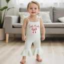 ZAXARRA Toddler Baby Girl Christmas Outfit Spaghetti Strap Bell Bottoms Romper Overalls Jumpsuit Santa Baby Bow Clothes (White)