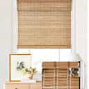 LazBlinds No Tools No Drill Cordless Bamboo Roman Shades, Light Filtering Window Treatment, Roll Up Bamboo Blinds for Windows 29'' W x 72'' H, Brown