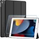 SUPFINE for 10.2 Inch iPad 9th Generation Case 2021, with [ Glass Screen Protector ]/ iPad 8th/7th Generation Case 2020/2019, Slim Stand Translucent Back Shell Cover, Black