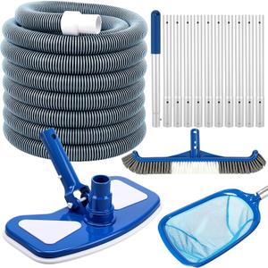 5 Pcs Pool Vacuum Cleaning Kit, Include Hose 1-1/2" x 29.5ft with Swivel Wheel Vacuum Head, Adjustable Pole, 17.5'' Brush, and Skimmer Net for Above Ground & Inground Swimming Pool Cleaning