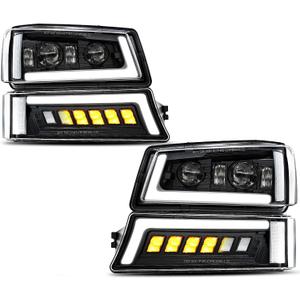 Z-OFFROAD LED Headlights Assembly DOT Approved with DRL Turn Signal Hi/Low Sealed Beam Compatible with 03-06 Chevy Silverado Avalanche (Sequential Turn Signal + Clear Side Marker)