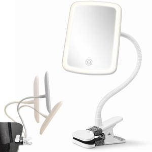 Ezcora Clip On Lighted Makeup Mirror with Flexible Gooseneck, Portable Vanity Mirror with Lights for Desk, Bathroom, Car, and Travel, Rechargeable Vanity Mirror for Makeup and Skincare