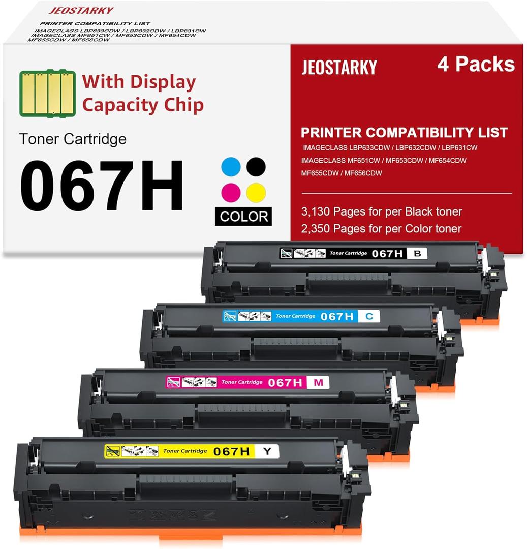 Jeostarky 067 067H Toner Cartridge High Yield Compatible for Canon 067 067H Color ImageCLASS LBP632Cdw LBP633Cdw MF653Cdw MF654Cdw MF656Cdw Printer (4 Pack), Black, CT067