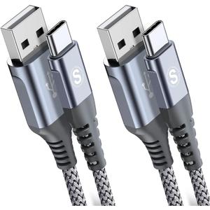 sweguard USB Type C iPhone 16 Pro Max Charger Cable [2-Pack,6.6ft+6.6ft] Nylon Braided USB C Cord for iPhone 16 15 Pro Max Samsung Galaxy S24 S23 S22 S21 S20 S10 A53 A15 Note Flip Pixel LG Moto PS5 (Grey)