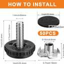 Pinkunn 50 Pieces Adjustable Leveling Feet with T- Nut Kit 1/4-20 Thread Furniture Levelers Metal Adjustable Feet Heavy Duty Legs Height Adjuster for Table Chair Desk Cabinets Sofa, Black(Serrated)