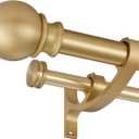 Lwiiom Double Curtain Rods with Aluminum Bouquet Brackets and Round Finials, Warm Gold Curtain Rods for Windows 48 to 86 inch, 1-Inches Front and 5/ 8 Inches Back Double Window Drapery Rod