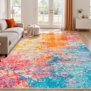 Rugflix 8x10 Area Rugs for Living Room, Washable Colorful Rainbow Rug Stain-Resistant Low Pile, Large Carpet Non-Slip for Kids Girls Room Nursery Bedroom Home Office