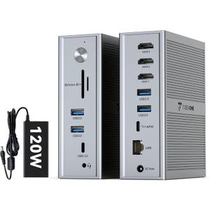 TobenONE DisplayLink Docking Station 3 Monitors, 14-in-1 Triple Monitor Dock for M1-M5 MacBook/Mac mini, Windows, Chrome (3HDMI, 120W Power Supply, 5 USB, Home Office & Professional Workspace