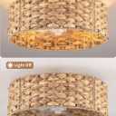 19” Boho Handwoven Rattan Ceiling Fan with Light Flush Mount Low Profile, D19 Inch