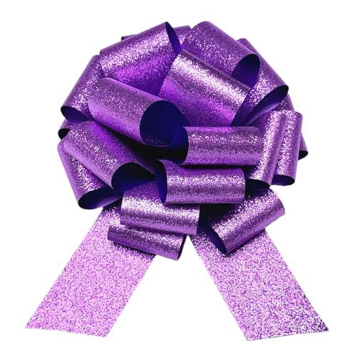 9 Inch Large Purple Pull Bows,5pcs Large Gift Bow, Wreath Decor, Anniversary, Gift Baskets, Christmas, Spring & Summer Events, Party Decorations (Glitter Purple)