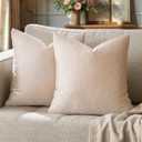 GIGIZAZA 24x24 Beige Pillow Covers: Pack of 2 Champagne Vintage Throw Pillows Super Soft Velvet Covers - Decorative Elegant Square Big Solid Cushion Covers Used for Couch,Living Room,Bedroom