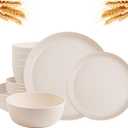 EI 12pcs Wheat Straw Dinnerware Set of 4,Reusable Plastic Plates,Unbreakable Dinner Plates,Deep Dinner Hard Premium Plastic Plate,Microwave Dishwasher Safe for Camping,Picninc,Family Dinner
