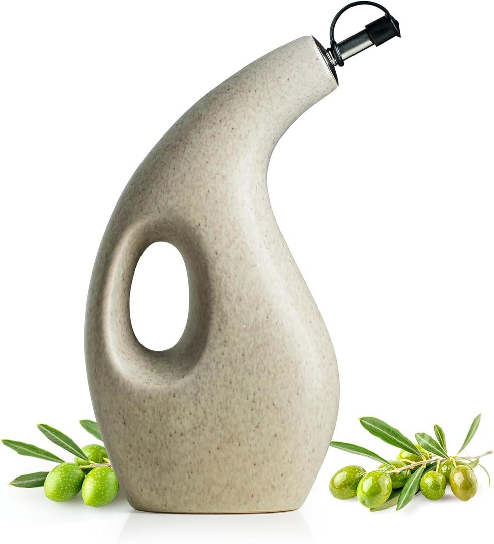 Olive Oil Dispenser Bottle for Kitchen with Spout, Ceramic Cooking Oil Dispenser for Vinegar Coffee Syrups & Other Liquids, 23oz (Beige)