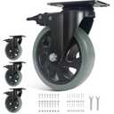 5" Caster Wheels Set of 4 Heavy Duty, BZOLIHEU Swivel Caster with Brake,Silent Top Plate Locking Casters, Grey Castor Wheels for Furniture,Workbench,Cart