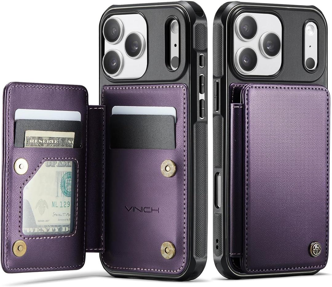 Vinich for iPhone 17 Pro Wallet Case with Card Holder, RFID Blocking Credit Slots Kickstand Shockproof Phone Cover Fit for iPhone 17 Pro 6.3" Purple