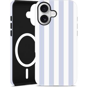 Magnetic Striped Phone Case for iPhone 16 Plus, Compatible with MagSafe, Cute Wide Blue Aesthetic Stripe Soft TPU and Hard PC Shockproof Protective Phone Cover for Women Girls