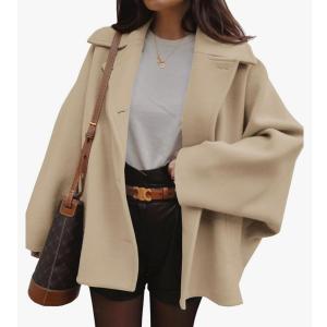 Tankaneo Womens Pea Coats Classic Notch Lapel Single Breasted Oversized Fall Winter Jackets Outerwear, Size M