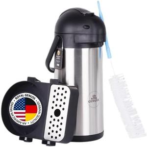 Airpot Coffee Dispenser 102 oz (3L) with Pump, Drip Tray and Cleaning Brush - Stainless Steel Insulated Carafe - 24 Hour Heat Retention - 36 Hour Cold Retention - 2 Gifts are included