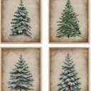 Boat Wades Vintage Christmas Tree Unframed Wall Art Prints,Vintage Botanical Fir Christmas Posters & Prints For Living Room Home Dorm Decor,Farmhouse Holiday Wall Art Prints 8x10 Set Of 4