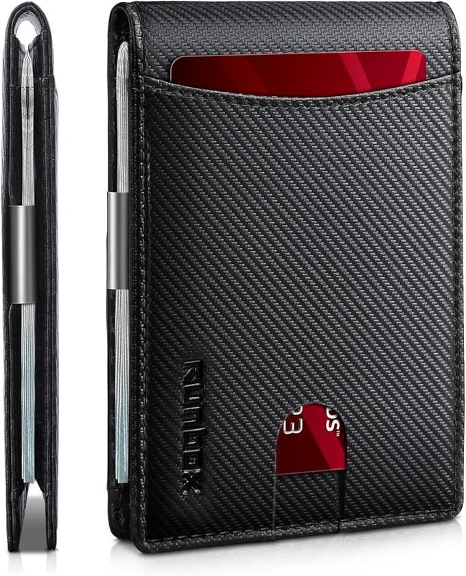 RUNBOX Slim Money Clip Wallets for Men RFID Blocking 11 Card Holder Minimalist Small Leather Bifold Men's Front Pocket Wallet Gift Box 