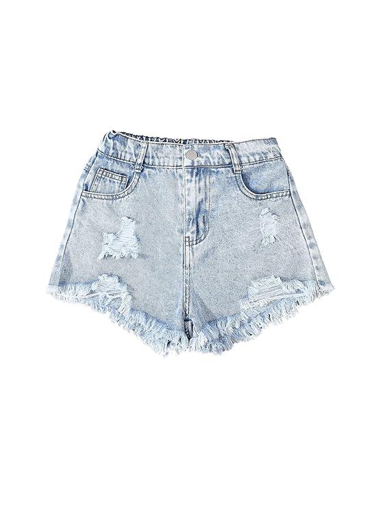 Girl's Jean Shorts Cute Summer Trendy Fashion Ripped Denim Shorts High Waist Straight Leg Clothes Jorts, 10Y