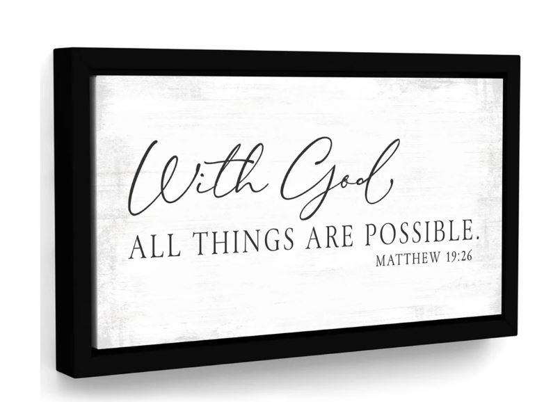 Surfapans With God All Things Are Possible Sign Scripture Wall Decor 32"×12" Inspirational Holy Religious Rustic Bible Verse Large Christian God Jesus Christ Prayer Faith Motivational Catholic Hanging Art (Black)