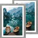 Hongkee 14x20 Picture Frame Set of 2, Rustic Grey Wood Style - Display 14 x 20 Picture without Mat or 12x18 Picture with Mat, Wall Mounting Horizontal and Vertical