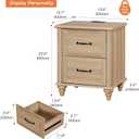 WAMPAT Nightstand Side Table with Charging Station, Light Wood End Table with 2 Drawers for Living Room, Farmhouse Night Stand Bedside Table for Bedroom, Oak