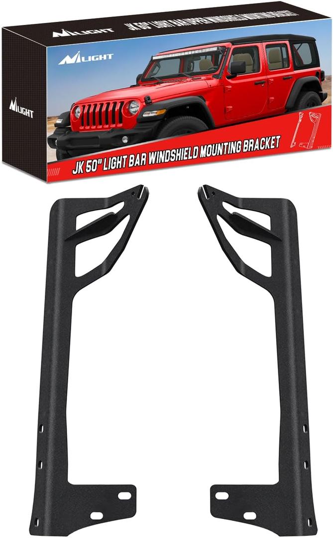 Nilight Windshield Frame Mounting Bracket for 50 Inch LED Light Bar on Wrangler JK 2007-2017