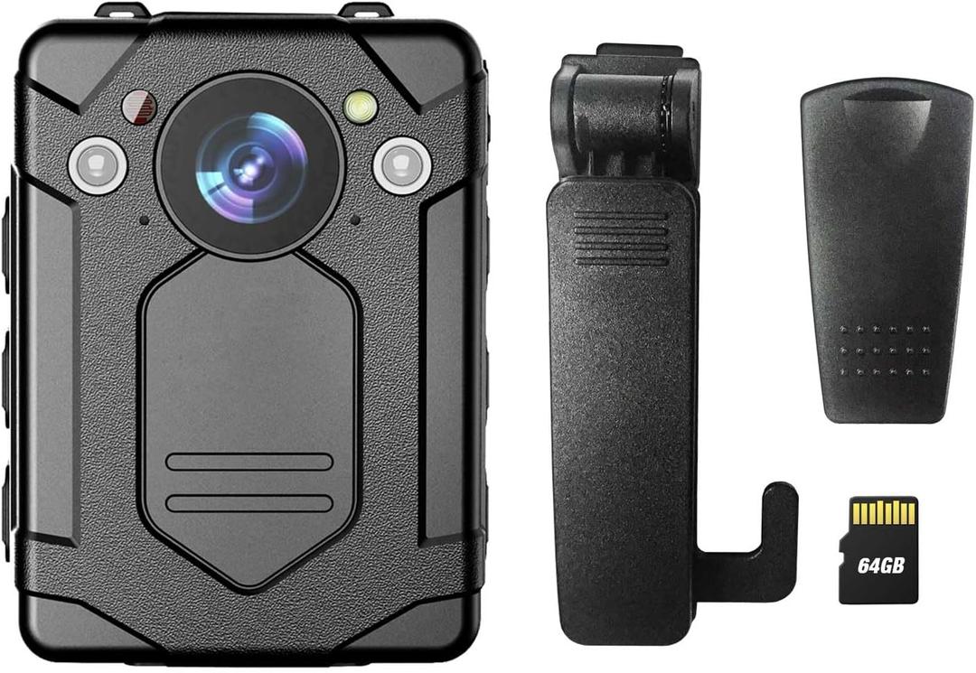 1440P 2K Body Camera, 64GB,14H Battery, 2.0" LCD, USB-C,Night Vision, Waterproof Shockproof Lightweight Data-encrypt Body Cam for Law Enforcement