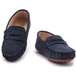 DADAWEN Toddler Little Kid Boys Girls Soft Suede Leather Slip On Loafer Flats Dress Shoes Casual Boat Shoes Wedding Church School Oxford Shoes Loafers Blue US Size 11.5 M Little Kid