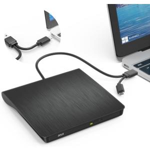 External CD DVD Drive, USB 3.0 and Type-C CD DVD Disc Reader Writer Burner Player, Slim and Portable CD DVD +/-RW Optical Drive for PC Laptop Desktop MacBook Mac Windows 7/8.1/10/11 Linux OS Apple