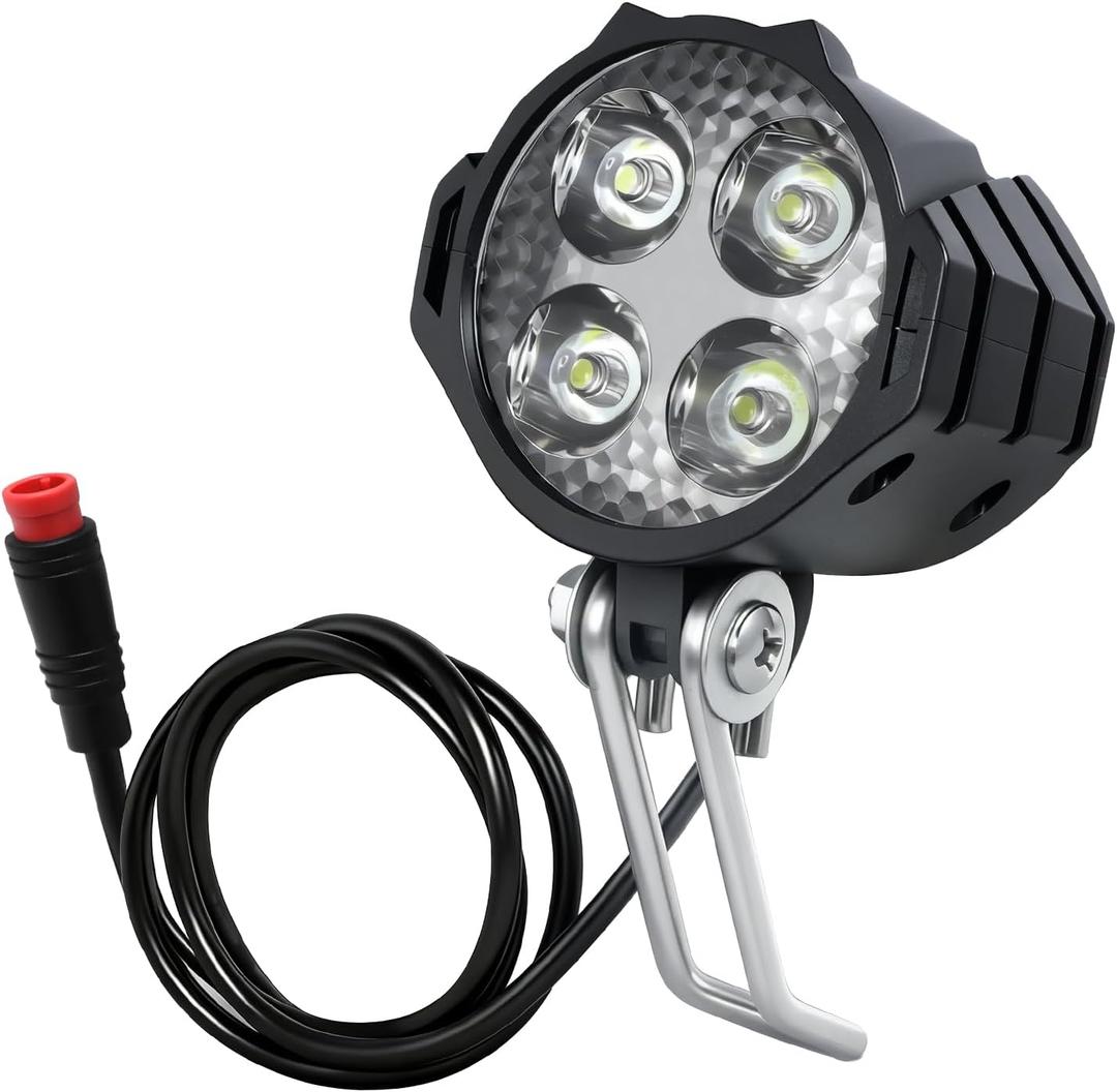Ebike Headlight 2 Pin, Ebike Front Light for 36V 48V Battery Systems, Waterproof Connector Electric Bike Front Light, Fit for Electric Bicycles/Mountain Bikes/Scooters, 12V-60V