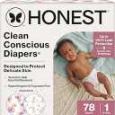 The Honest Company Comfort Dry Disposable Diapers for Sensitive Skin, Hypoallergenic, Rose Blossom + Tutu Cute, Club Box Size 1 (8–14 lbs), 78 Count