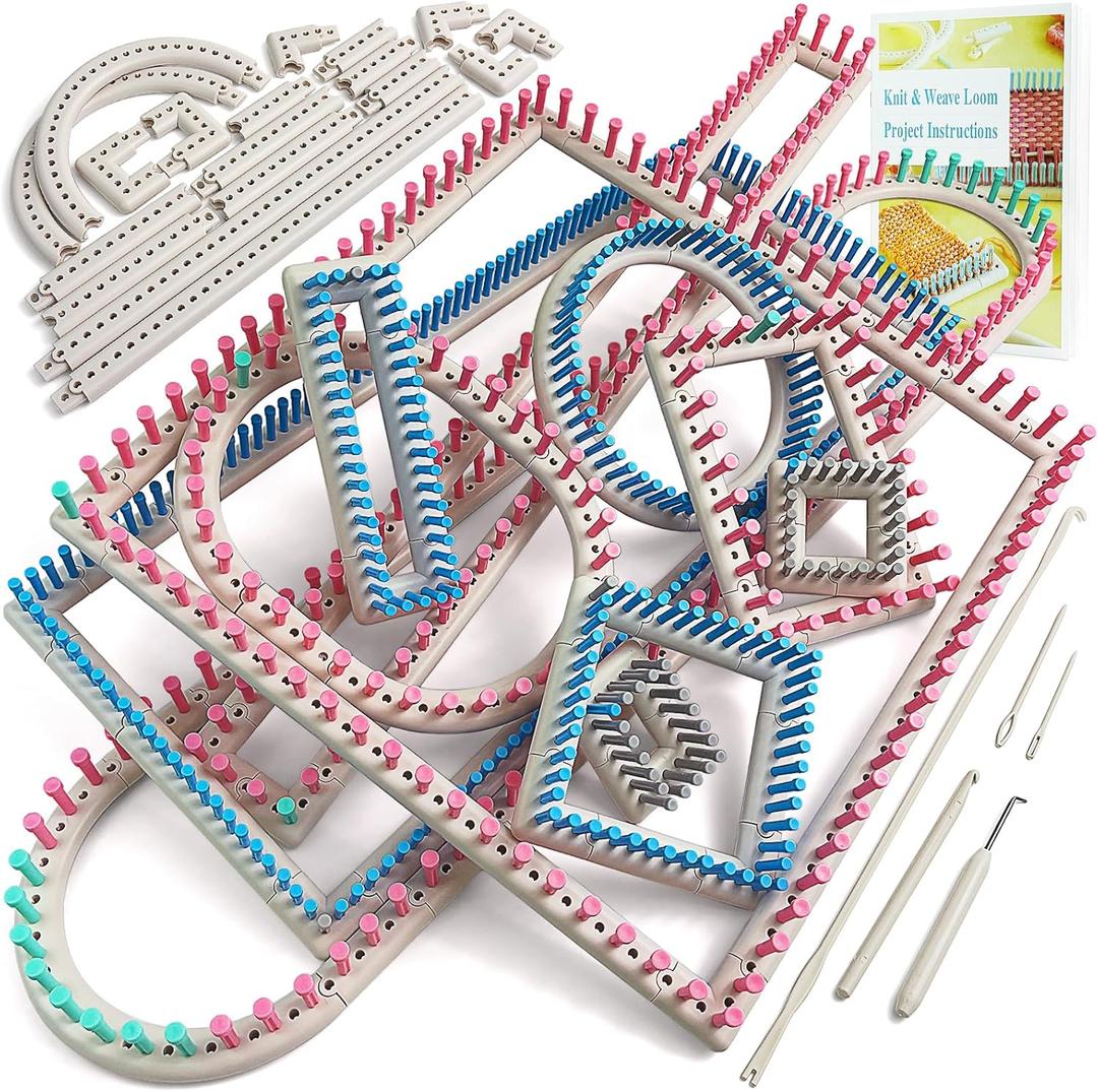 UCDRMA Upgraded Large Adjustable Loom Knitting Kit with Removable-pegs, Up to 132 Sizes & Shapes Weaving Knitting Loom for Blankets/Scarves/Hats, Beginners Infinity Crochet Loom Kit with Instructions