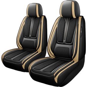 Seat Covers for Front Seat,Nappa Leather Car Seat Covers,Waterproof Universal Fit Car Seat Cushion,2 PCS Automotive Seat Protector for Most Sedans SUV Pick-Up Truck Sedans，Black&Beige