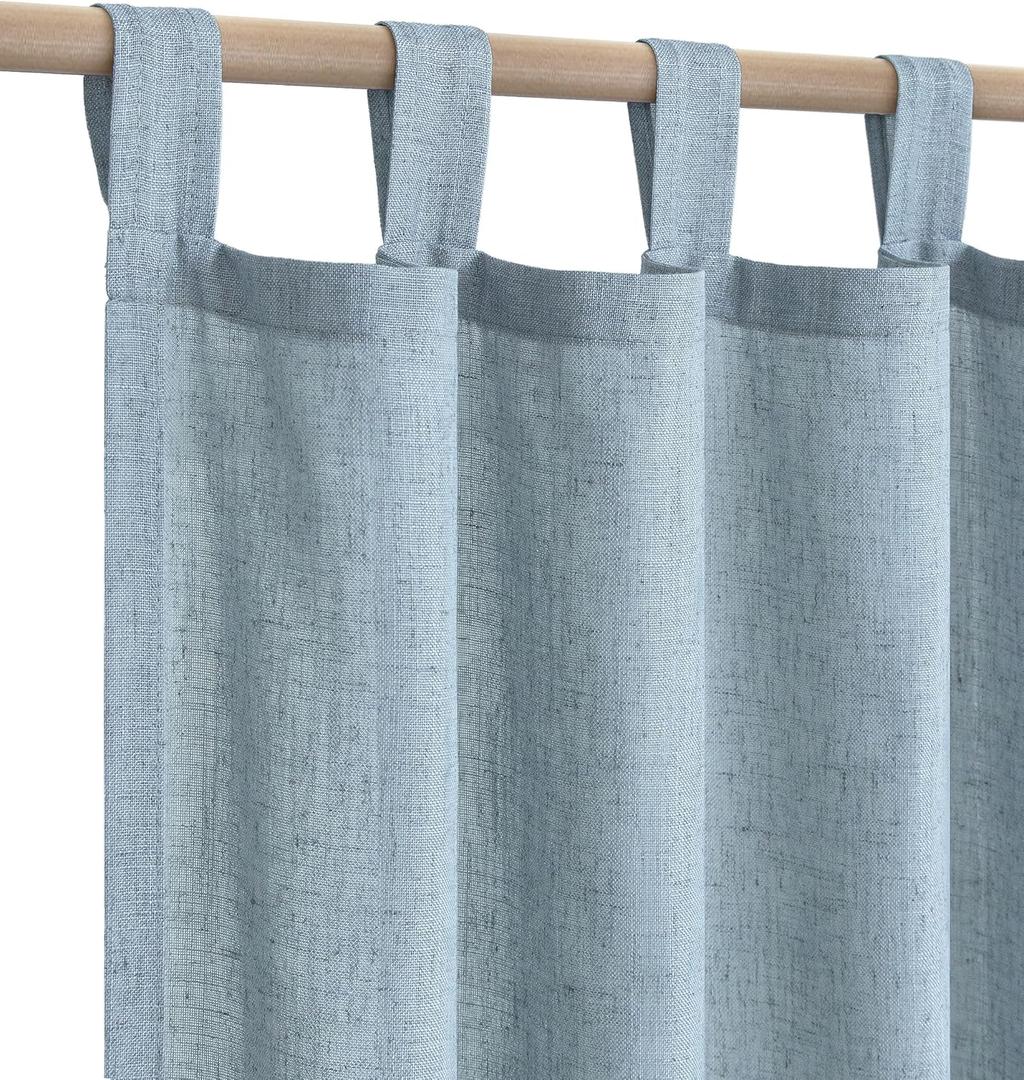 Stone Blue Curtains for Kids Bedroom 63 Inch Length 2 Panels Tab Top Sheer Linen Light Filtering French Grey Gray Blue Curtains for Dining Room Teen Boys Baby Kitchen Steel Medium Dusty Blue Denim
